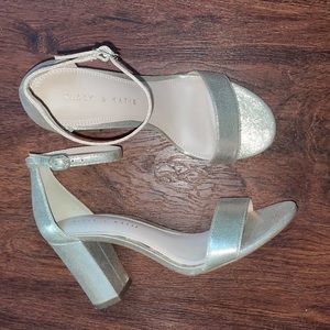 Gold ankle strap pumps